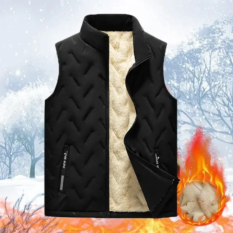 

Spring Winter Warm Men Lambswool Thicken Sleeveless Vest Jackets Watertight Casual Coats Male Stand Collar Windproof Vest Jacket