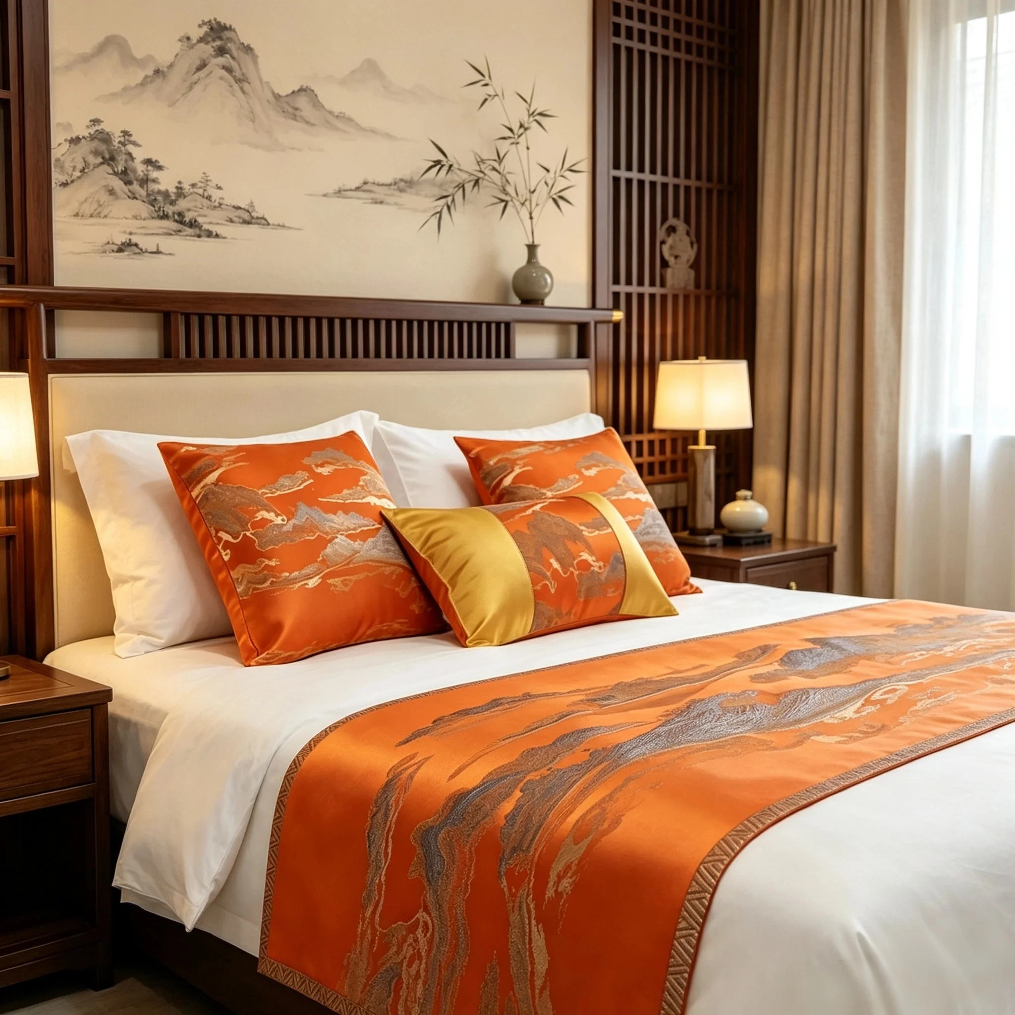 American light luxury Hotel Bed Flag Bed Tail Cover Orange Bed Runner Luxurious Bed Decoration for Homestay Apartment Home