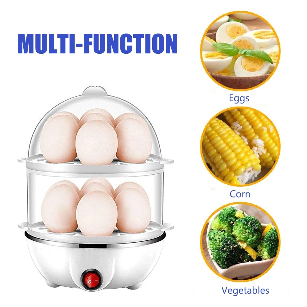 Electric Fast Egg Cooker Boiler Steamer Double Layers Automatic Large for Boiled Steamed Egg with Overheat Protection