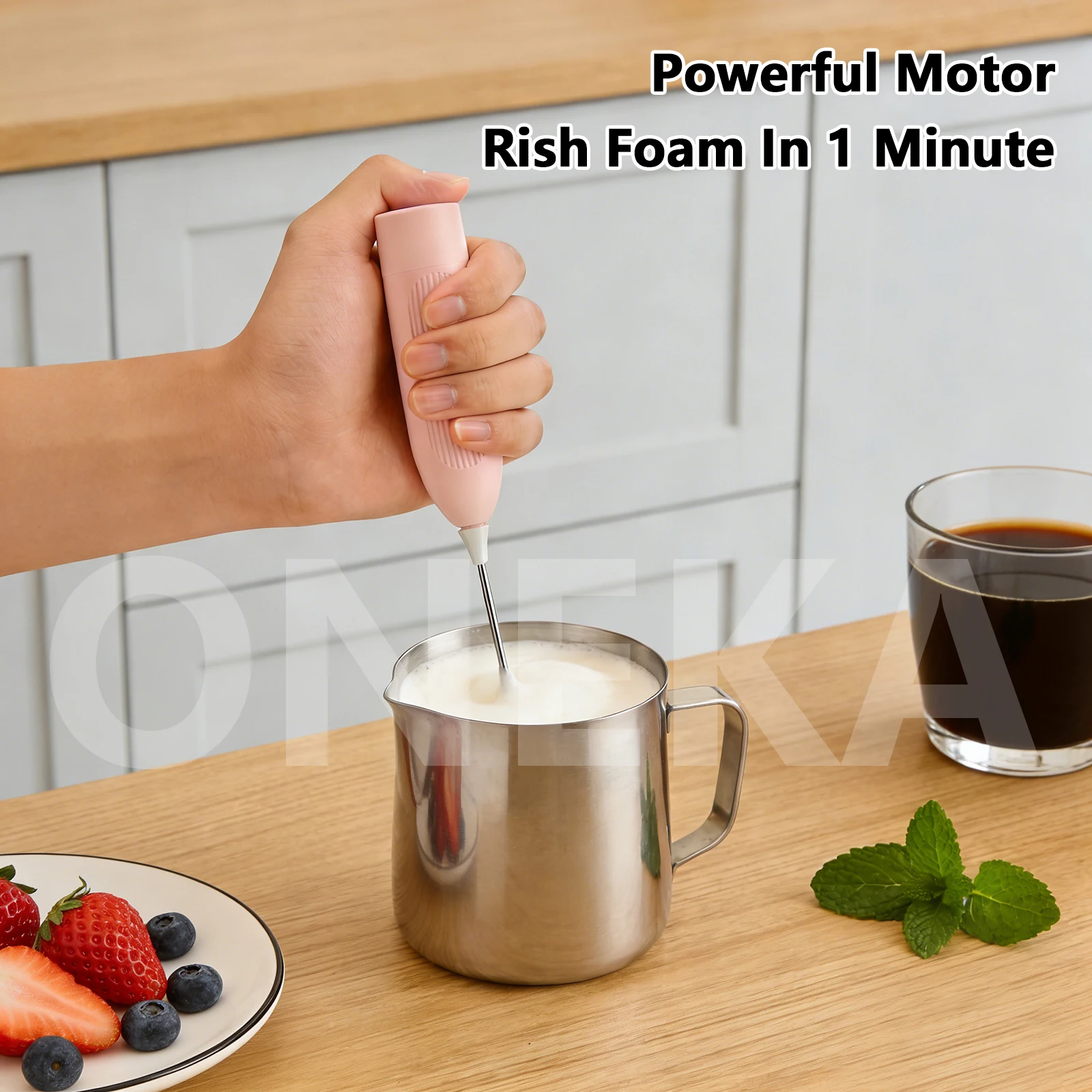 ONEKA Mini Handheld Powerful ABS Electric Milk Frother Drink Mixer Foam Maker For Camping Coffee Cappuccino Frappe Matcha