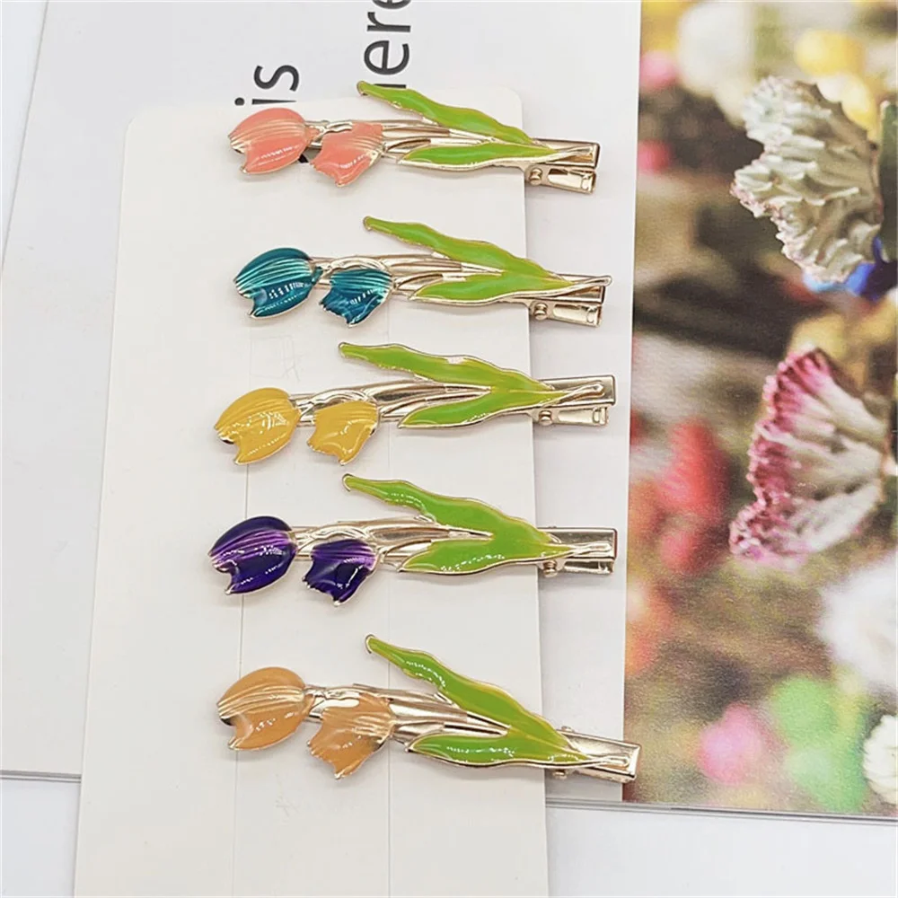 

Fashion Tulip Flower Hair Clip Colorful Cute Duckbill Barrettes Women Irregular Side Bangs Hairpin Headwear Valentine's Day Gift