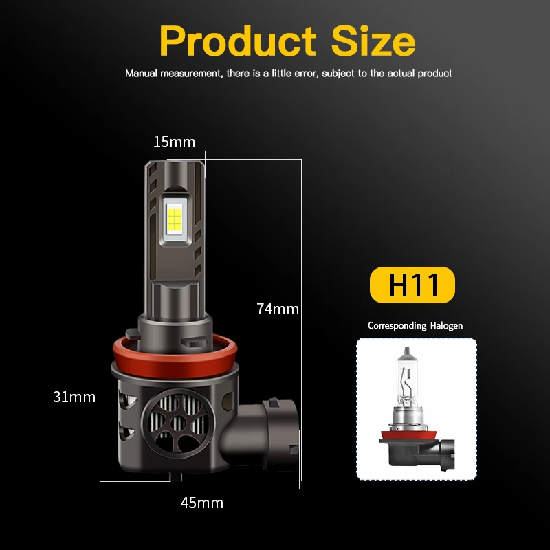 Car LED Headlight H8 H9 H11 White 100W 30000LM High Power Canbus No Error With fan Fog Light High Bulb Low Bulb H16(JP)Plug&Play