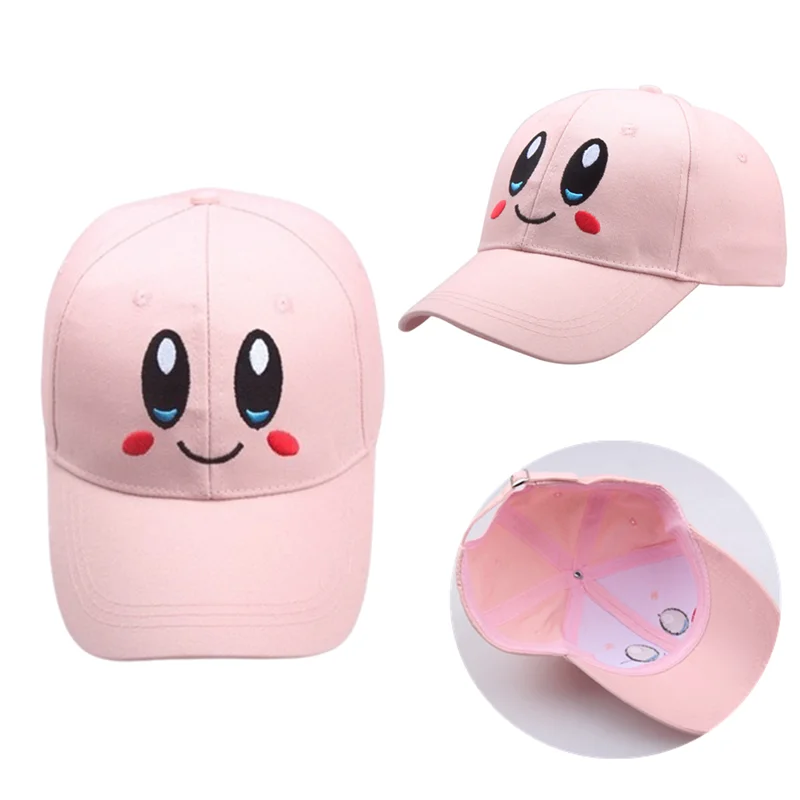Anime Pink Kirbys Baseball Cap Girl Kawaii Smiling Face Embroidered Sunshade Hat Funny Hat Birthday Gifts Party