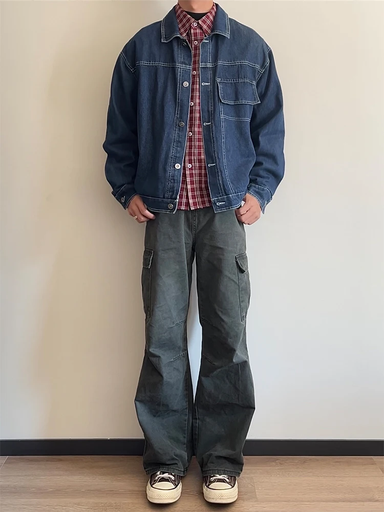 

Американские ретро-брюки для мужчин: прямые, широкие, расклешенные джинсы, молодежные, стильные, модные, однотонные