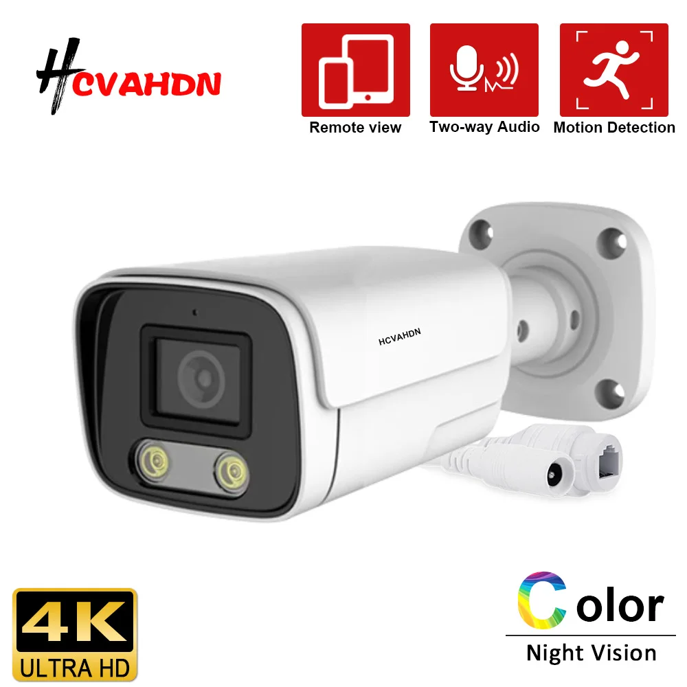 

4K POE Bullet Camera Outdoor 2 Way Audio CCTV IP Security Camera 8MP Color Night Vision POE Video Video Surveillance Cam H.265