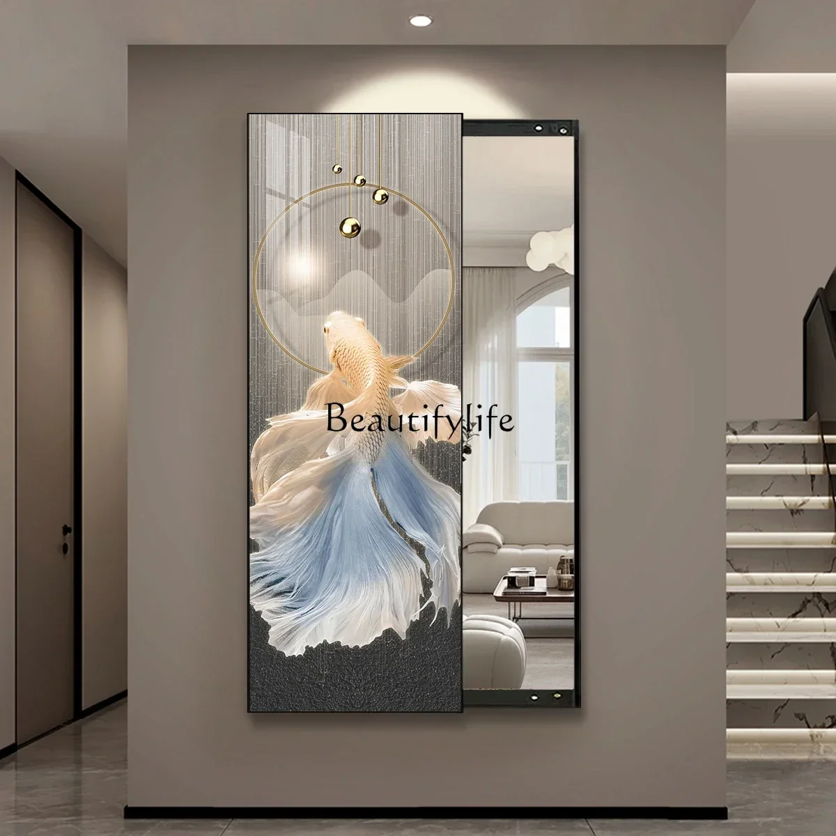 

LX1Auspicious Koi invisible full-body mirror push-pull hidden wall hanging home decoration