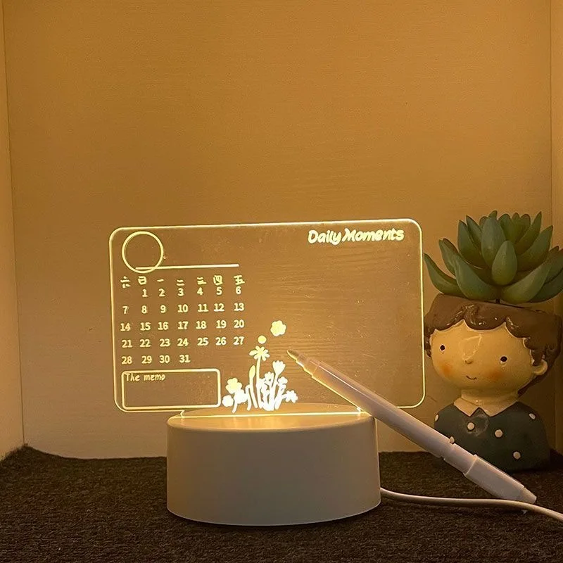 Tablero de notas de acrílico con lámpara LED, tablero de dibujo borrable con USB, luz nocturna para dormitorio de niños, regalos de iluminación de cumpleaños