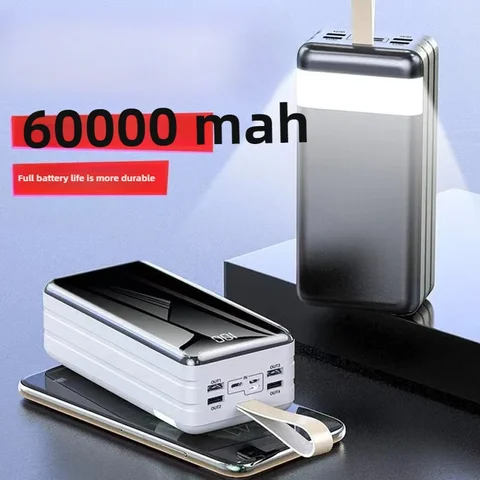 BCAK Full Mirror Power Bank большой емкости 60000 мАч Открытый портативный мобильный телефон 200000 Мобный источник питания MAh