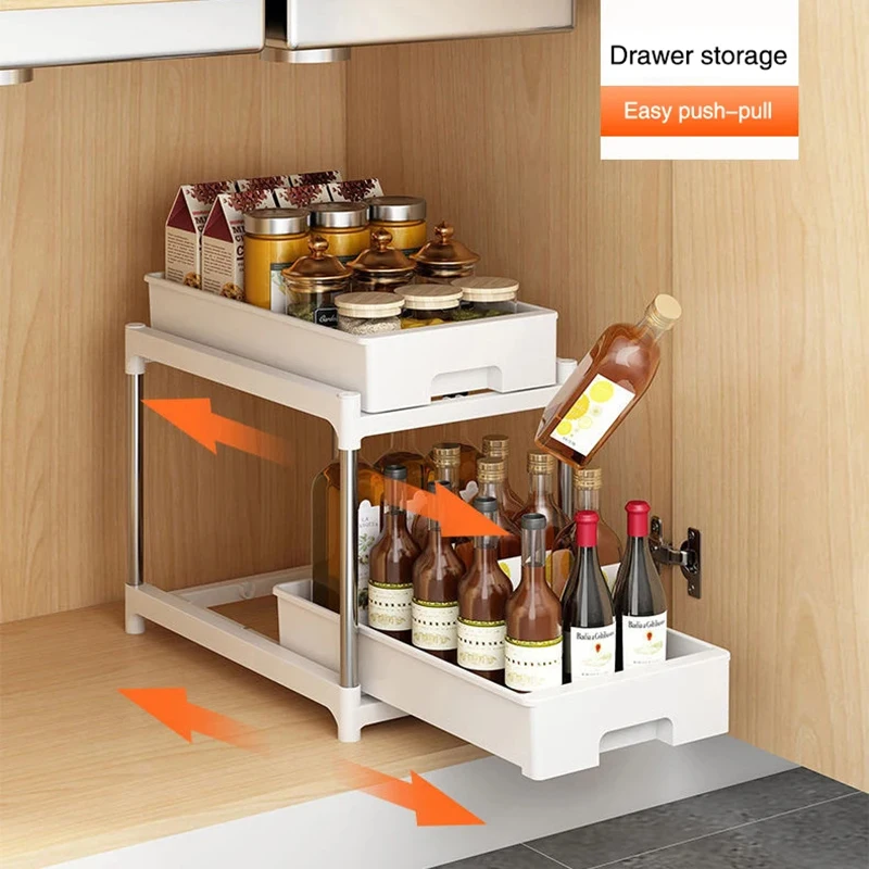 

Household Kitchen Drawer Type Storage Rack Under Sink Cabinet Can Be Pulled Out Seasoning Rack Fruit and Vegetable Storage Rack