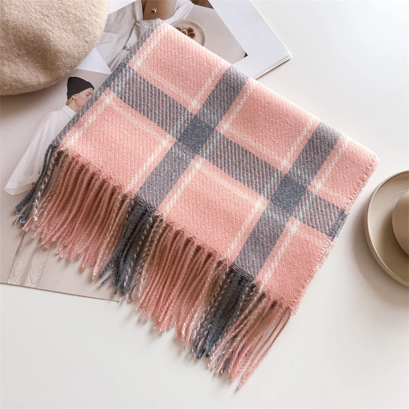 Korean Style Imitation Cashmere Plaid Warm Shawl Scarf Men\'s and Women\'s Autumn Winter Cold Proof Fashion Versatile Tassel