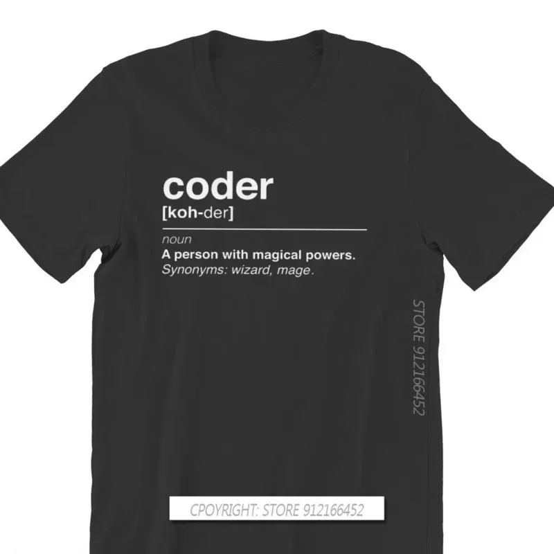 Men's Coder Definition T-Shirt, Software Developer, IT Programmer, Geek Crew Neck, Casual Tops, 100% Cotton, Birthday Gifts