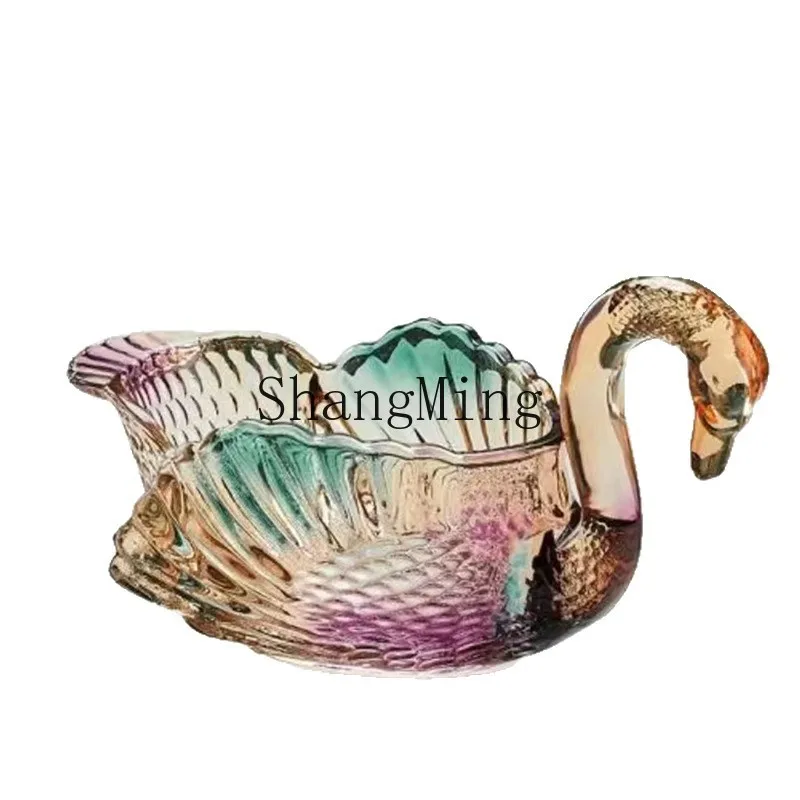 

PYH modern light luxury glass fruit plate creative living room wedding housewarming gift ornament swan candy plate