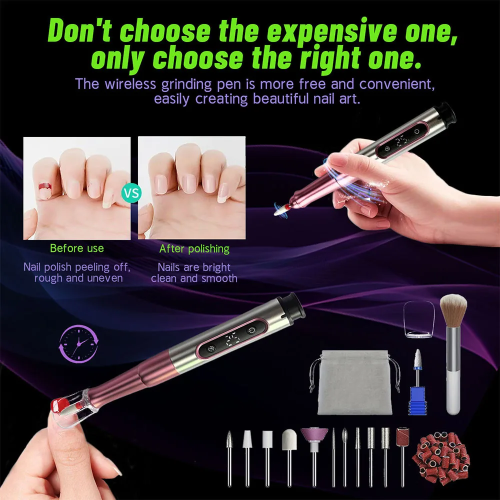 Portable Electric Cordless Nail Drill , with LCD Low Noise , High Speed , Professional Nail Polishers Nail Accessories Set 。