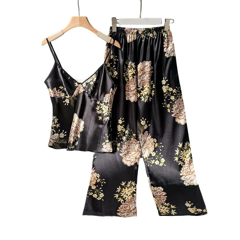 

Sexy and Fashionable Printed Backless Camisole Skirt, Women's Simulated Silk Home Wear, Casual Pajamas Set