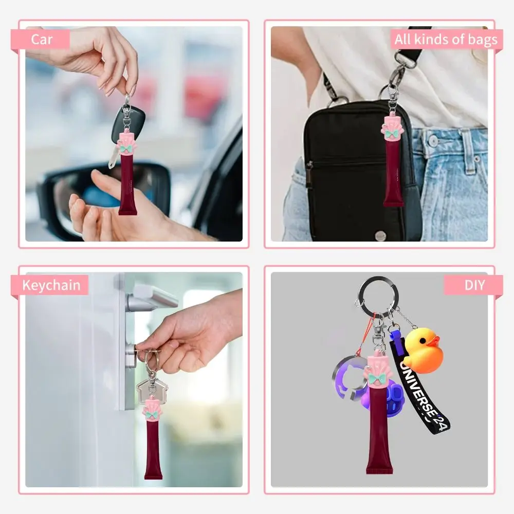 Silicone Lip Balm Holder with Keyring Flexible Keychain Lip Gloss Cap Portable Colorful Lipgloss Sleeve for Summer Fridays view 5