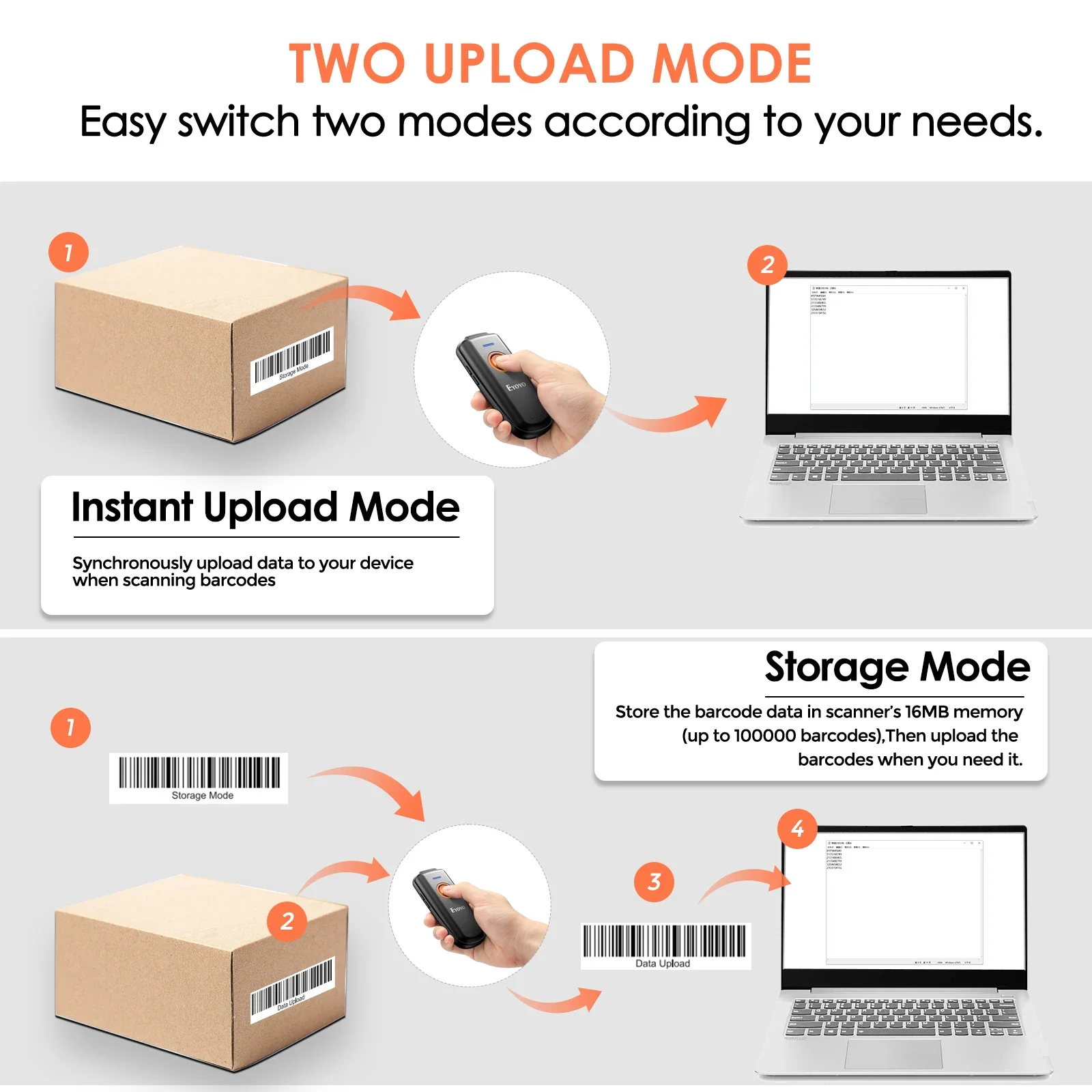 EYOYO EY-023L Mini Barkod Tarayıcı 1D 2.4G Kablosuz Barkod Tarayıcı Android IOS Windows Bluetooth Tarayıcı Lazer Okuyucu