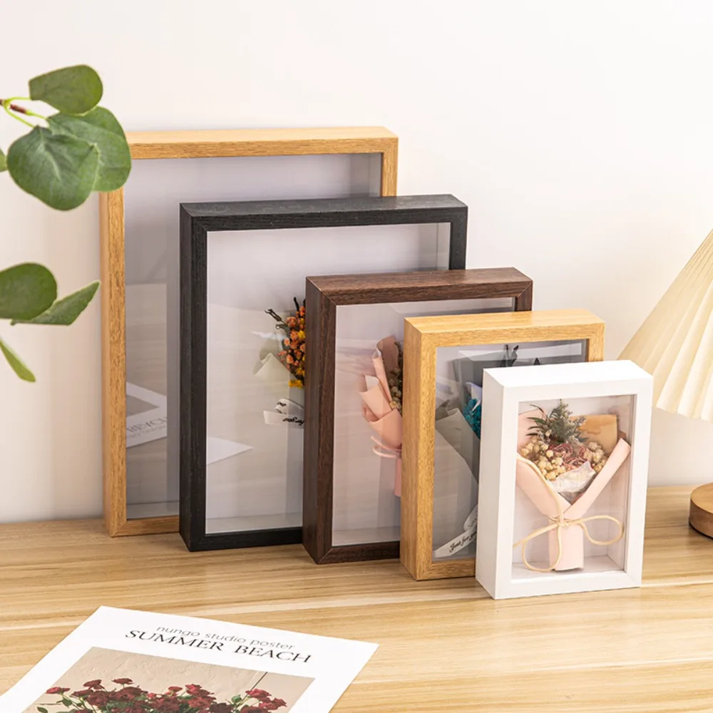 Acrylic Multi-size Shadow Box Frame Natral Wood Black Acrylic Wooden Photo Frame Rectangular Display Case Flora Ticket Crafts