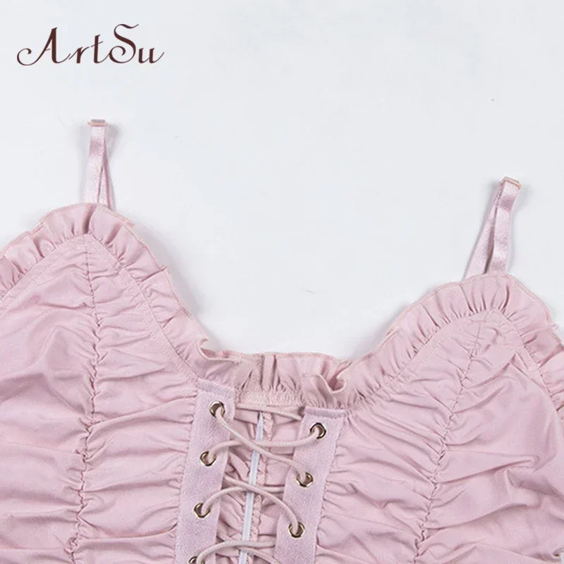 Tops cortos negros y rosas para mujer, Top Sexy con cordones y tirantes finos, camisola bonita para fiesta, Tops de club, ropa de calle para primavera y verano