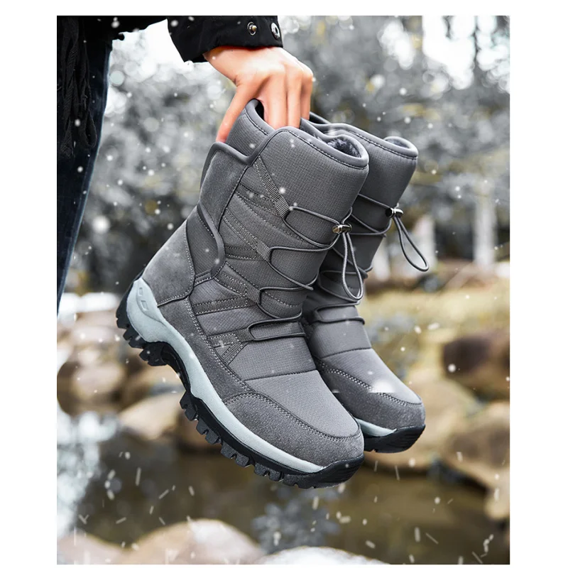 Botas de neve forradas de pele de inverno 2025 masculinas, grossas e quentes, pele sintética de uma peça, antiderrapantes e duráveis, perfeitas para passeios de Halloween, huh