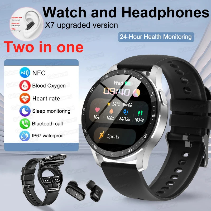 

X7 Upgraded X10 Headset Smart Watch TWS 2 in 1 Wireless Bluetooth Earphone Blood Pressure Heart Rate TestingSport Smartwatch New