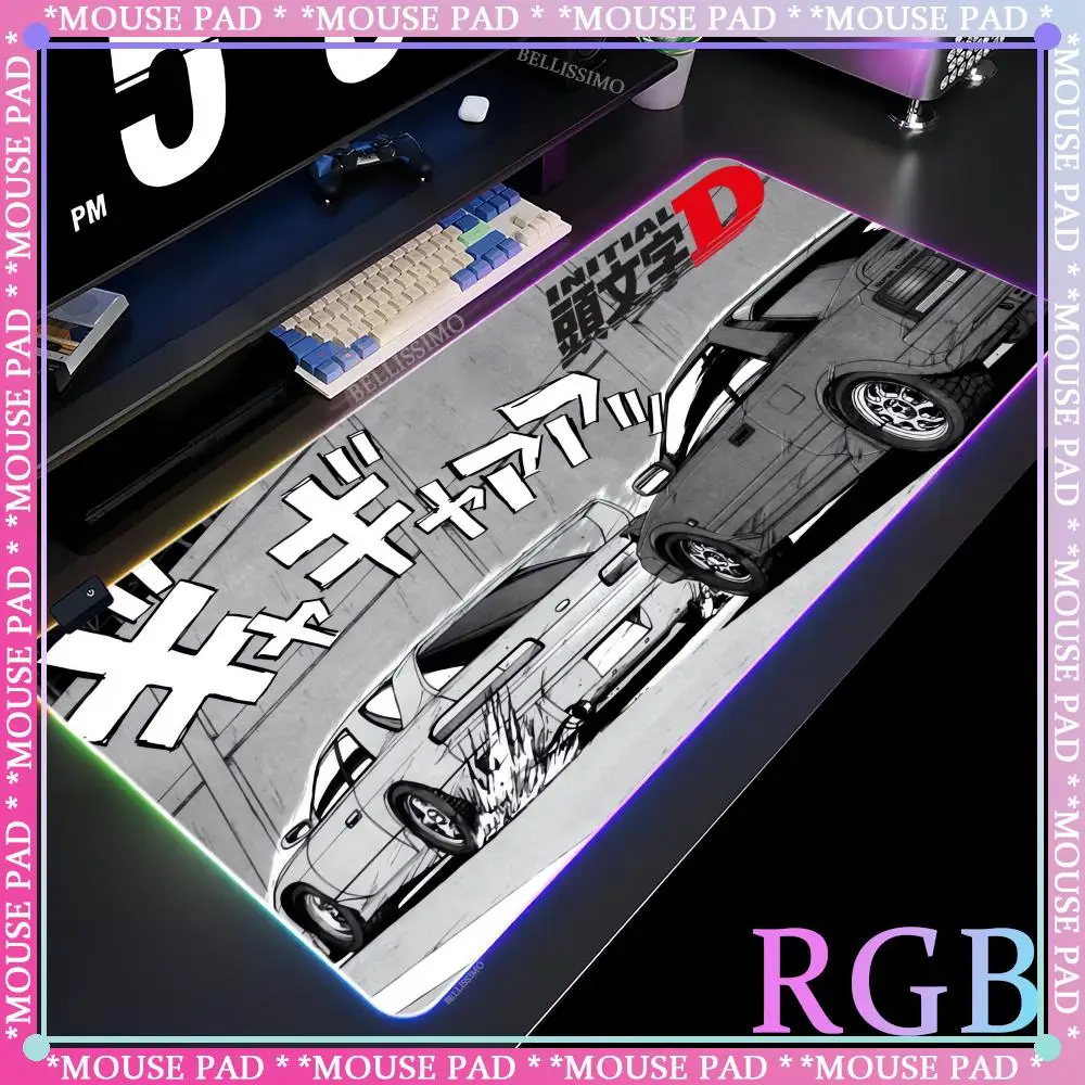 HD Printing Initial D Large RGB Mousepad Car AE86 Gaming LED Table Mat Black And White Anime Mice Mat PC Keyboard Pad 1000x500mm
