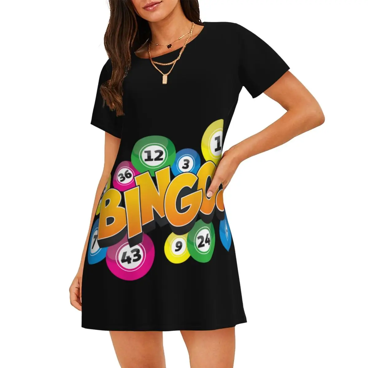 Custom Hot Game Bingo Short Sleeves Women Nightdress For Sleeping Womens Nightgown Dress Sleep Dress