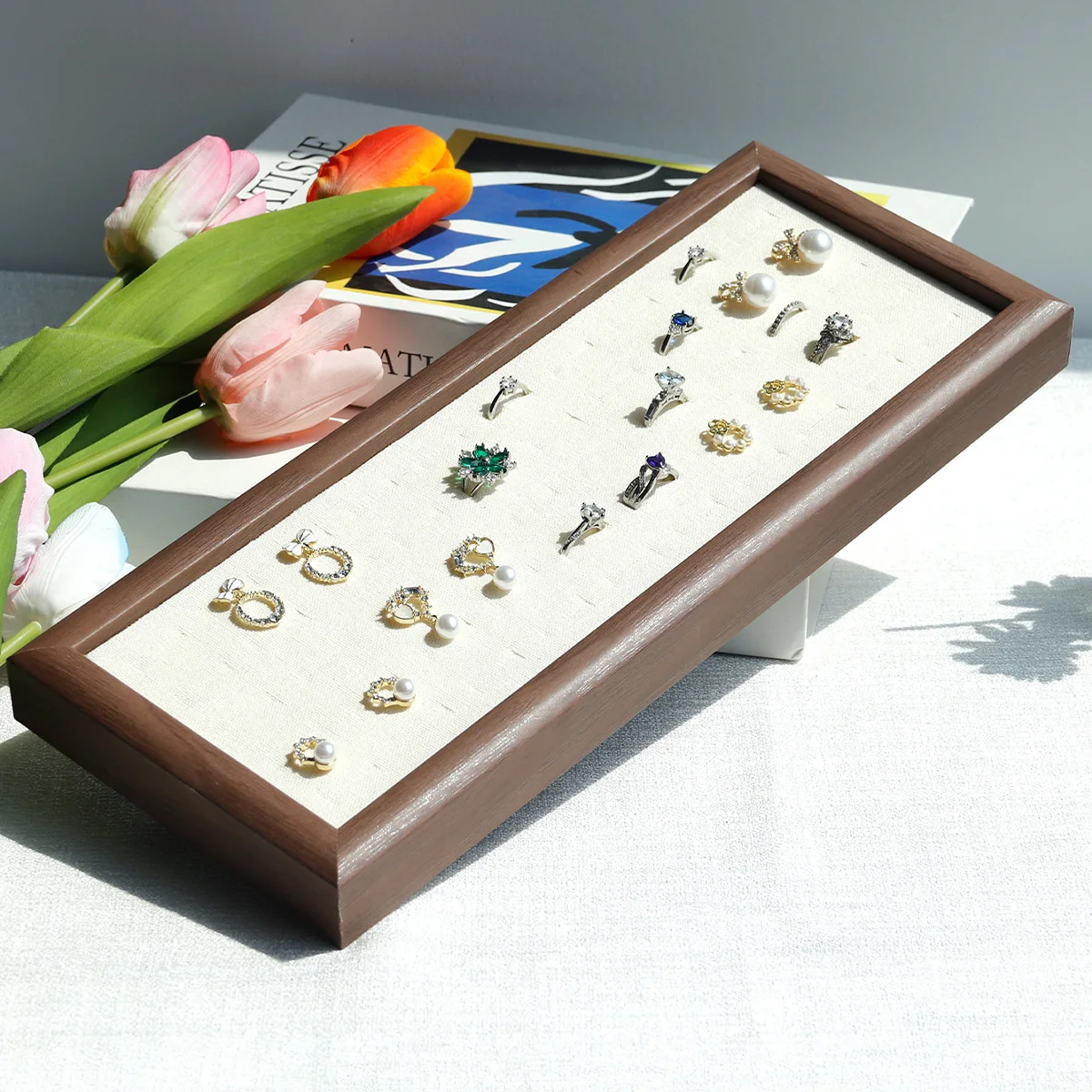 Jewelry Trays Velvet 50 Slot Rings Display Tray Large Capacity Finger Ring Stud Earrings Cufflink Storage Rack Organizer