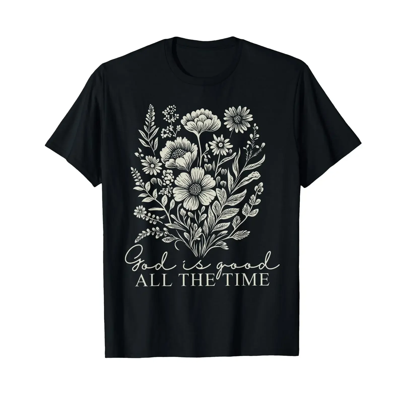 T-shirt vintage God is Good All The Time, motif floral bohème, Jésus chrétien, délavé, extensible, polyvalent, streetwear tendance