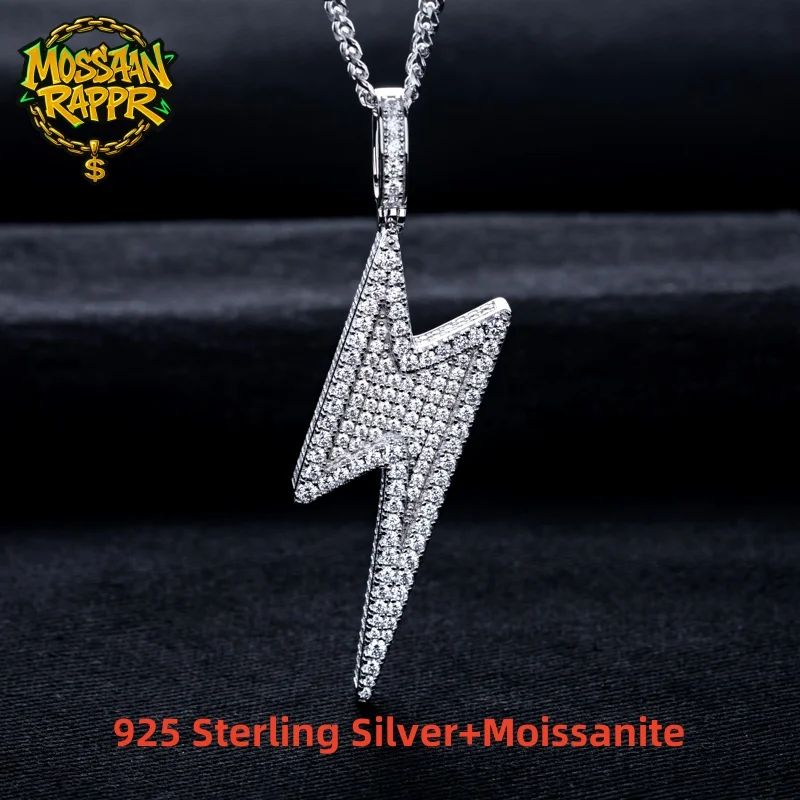 

MossanRappr 5.6cttw Moissanite Bling Lightning Pendant Iced out Hip Hop Necklace 925 Sterling Silver Men’s Party Jewelry Gifts