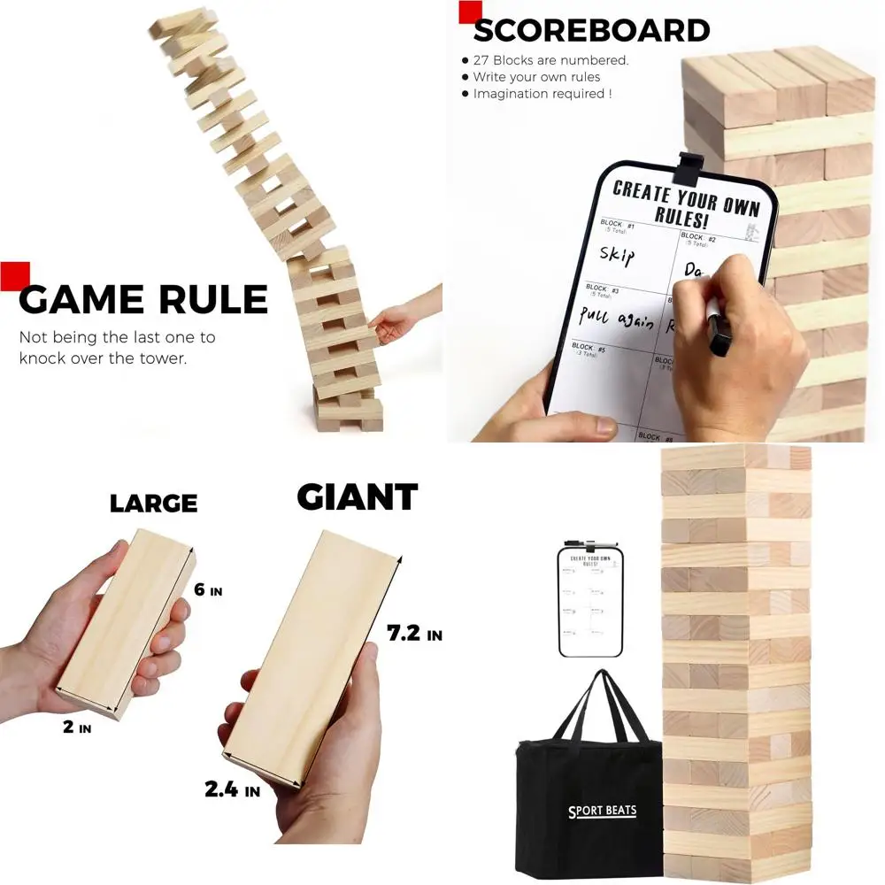 Giant Stacking Tower Game: 5 Feet Tall with 54 Blocks, Carry Bag & Scoreboard for Outdoor Fun
