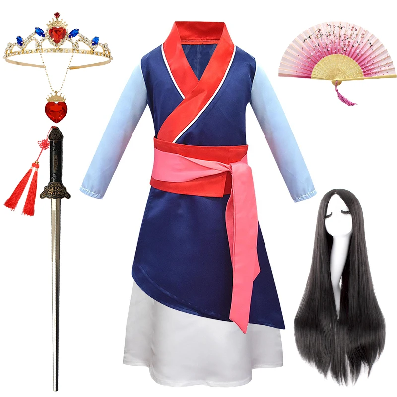 Nouveaux films Halloween enfant Hua Mulan Costume noël filles Mulan robe enfants vêtements traditionnels chinois Mulan cheveux épée