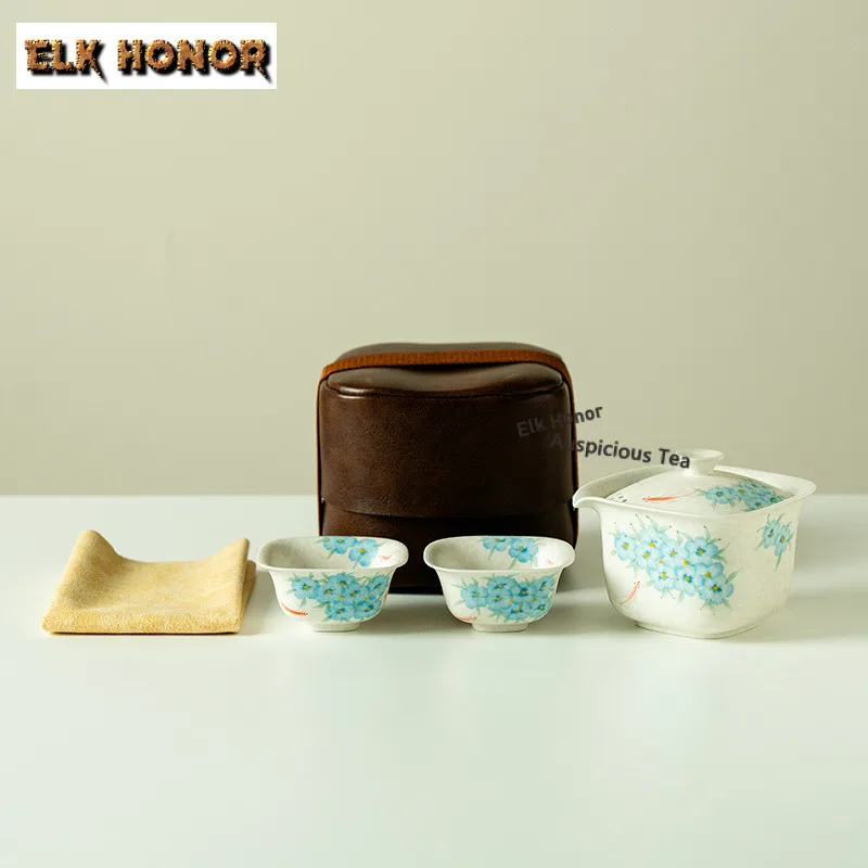 

Ручная роспись Синяя Звезда Цветок Квадратный Дорожный Чайный Набор Античный 1 Горшок 3 Чашки Чайник Органайзер Портативная Сумка Для Пикника Ремесло