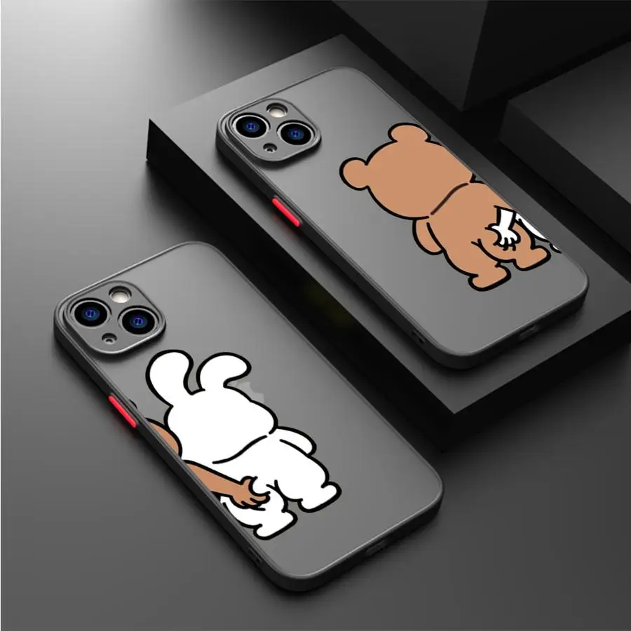 Funny Cartoon Pinch Butt Bear Rabbit Case For Apple iPhone 16 15 11 14 13 12 Pro 7 XR X XS Max 8 SE 15Pro Matte Phone Funda