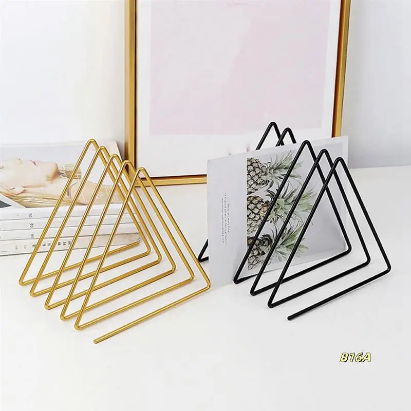 

File Organizer Triangle Iron Art Office Desktop Books Magazine Storage Newspaper Bookshelf Pen Holder Desk Decoration