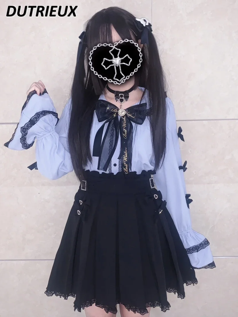 Imagem -03 - Mina Camisa Princesa de Camada Dupla para Mulheres Tops de Manga Comprida Laço de Renda Camisa de Gola Marinheiro Estilo Japonês Lolita Doce Produzido em Massa