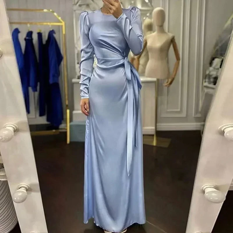 Elegancka, dopasowana sukienka damska z okrągłym dekoltem, długa sukienka na imprezę, jesienna sukienka z długim rękawem, seksowna, obcisła sukienka, sukienka damska, jednolite ubrania.