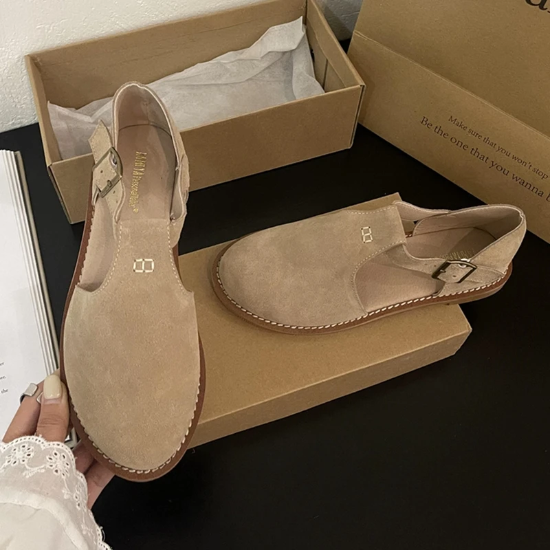 DIMANYU Retro Roman Baotou Sandals Women Wear 2024 Summer New Frosted Real Leather Female Flat Shoes Hollow Women Sandals