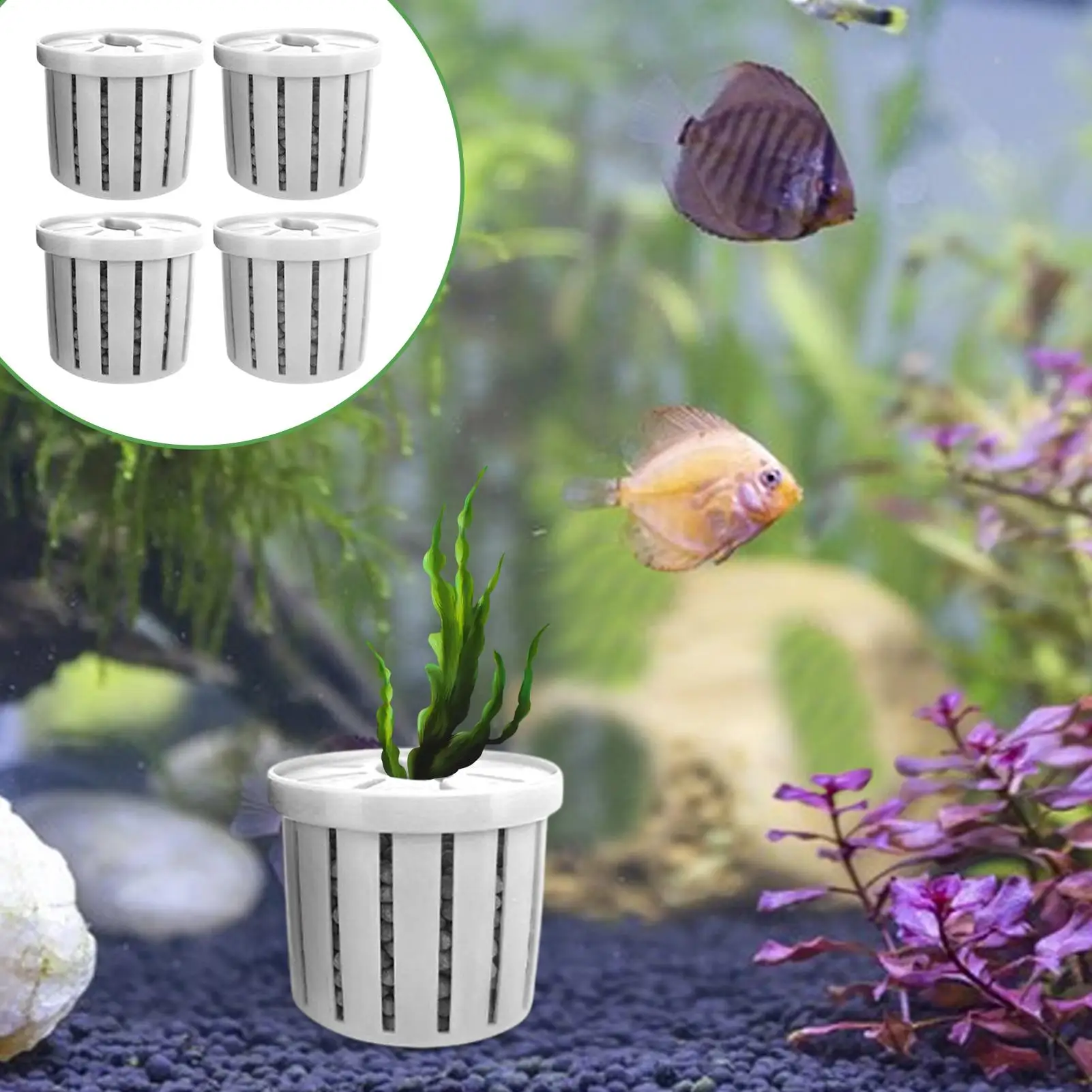 Aquarium Plant Cup 4 Pieces Aquarium Plant Basket Small Porous Stable Pot Landscape Decoration For Corner Pond Window Wall Shelf