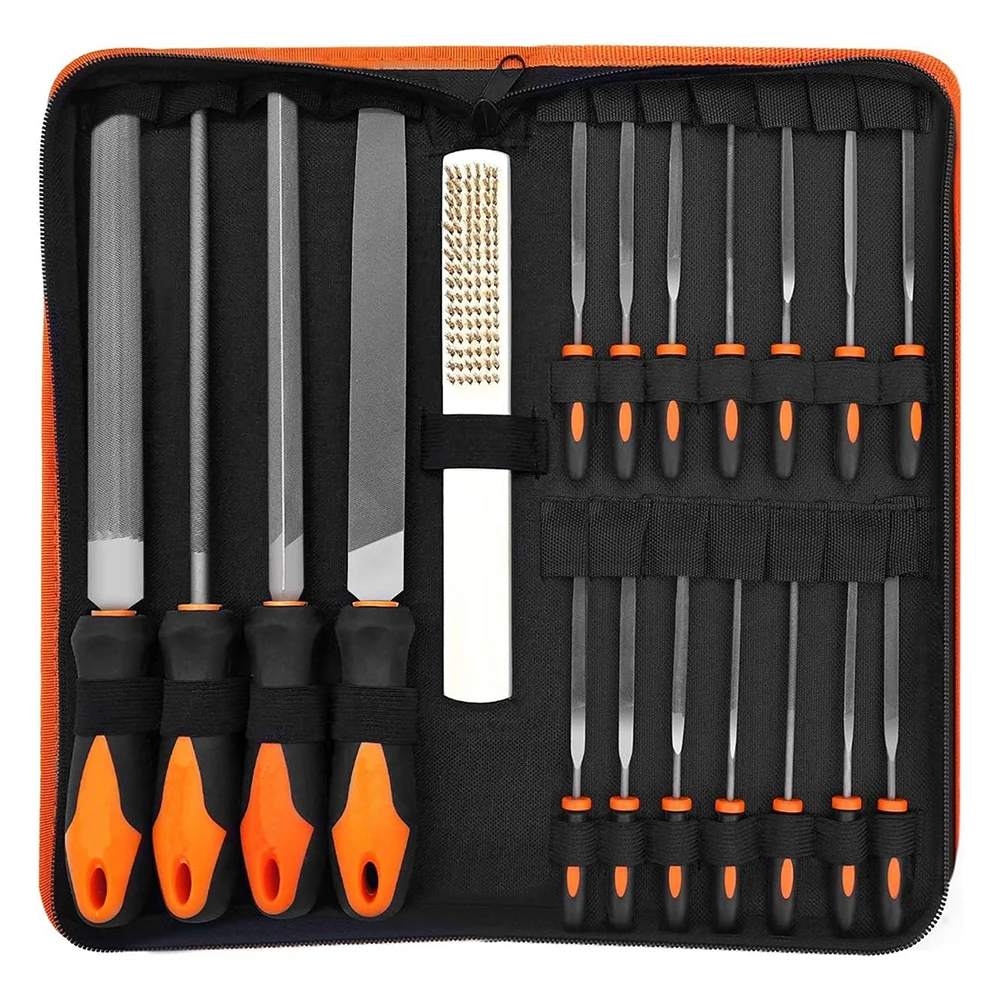 19Pcs Forged Alloy Steel File Set With Carrying Case Precision Flat/Triple-Driven/Half-Round/Round Large File And 12Pcs Needle F