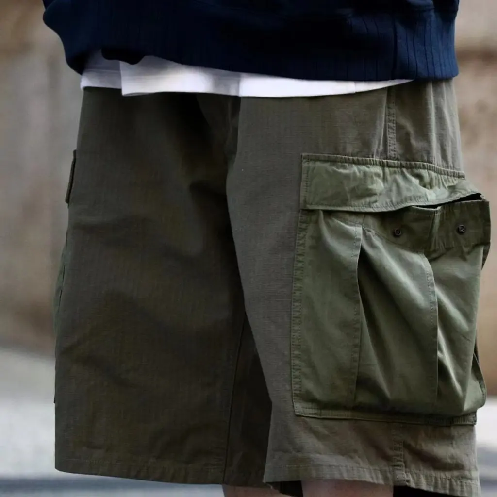 

Nanamica anti-tear plaid fabric M51 military style tooling pockets loose casual shorts