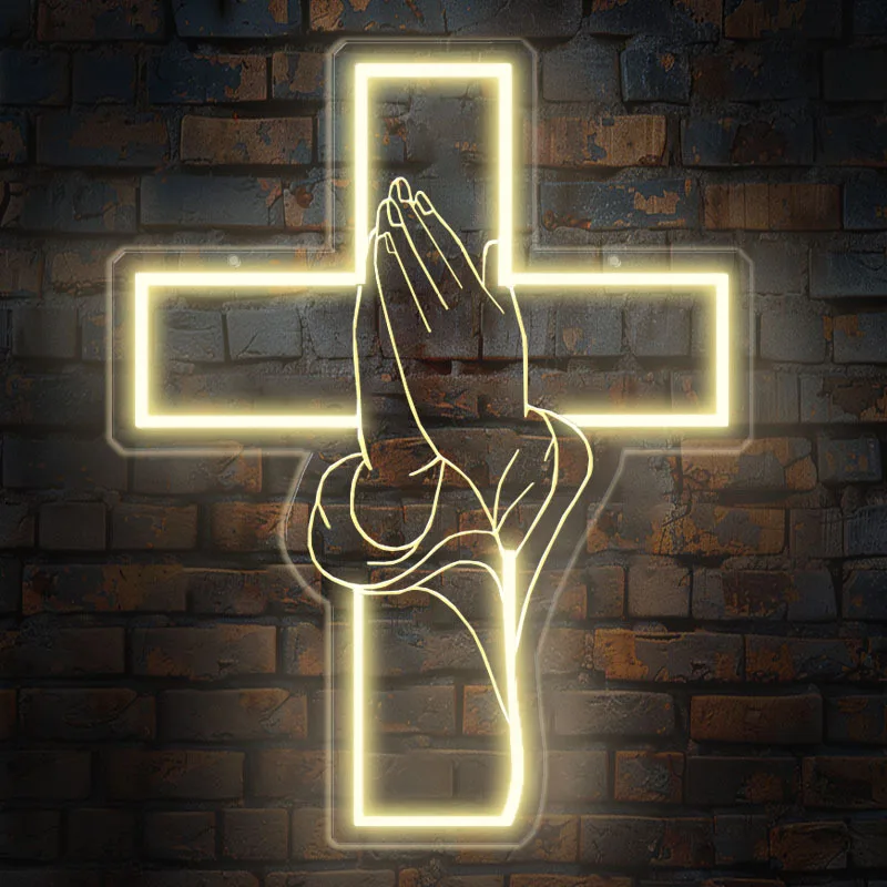 USB Powered CrossJesus Neon Sign Praying Hands and Neon Cross Symbol Perfect for Church Decor Religious Gift Lighting Neon Sign