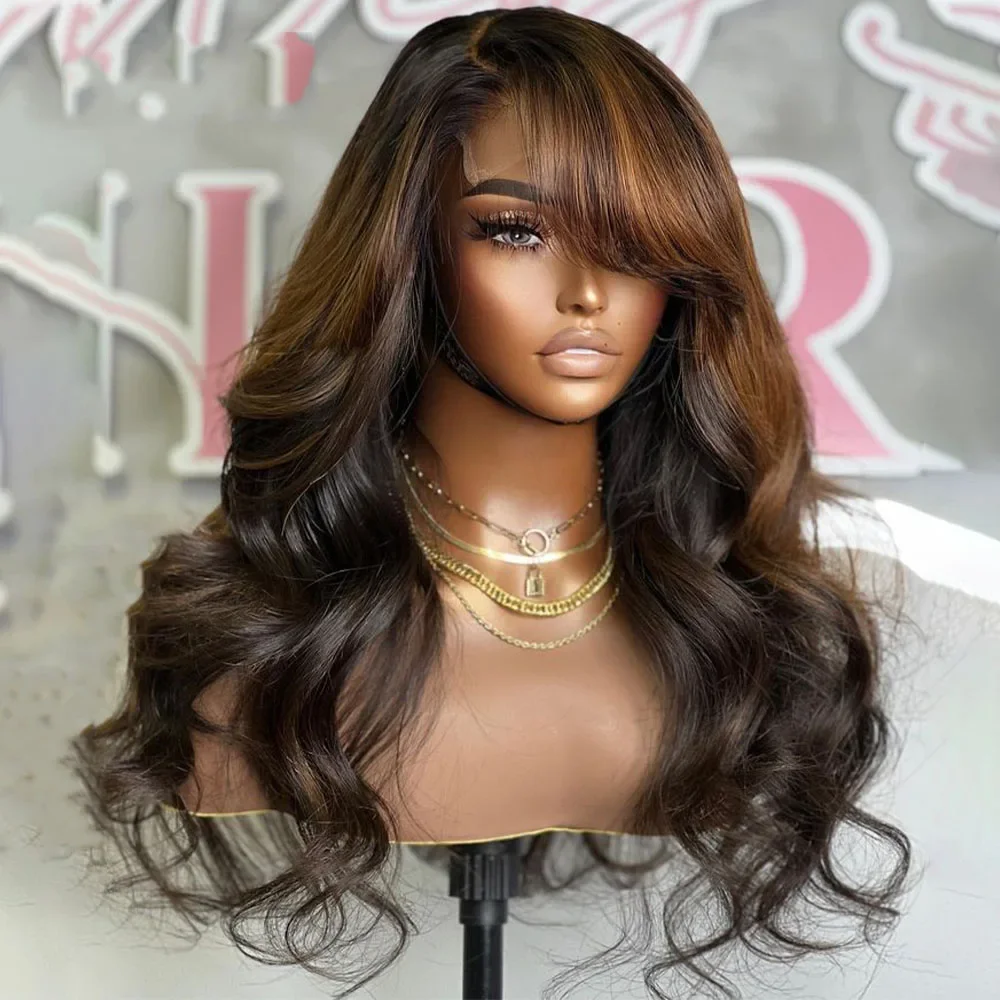 Highlight Brown 180Density 5x5 Silk Base Long Natural Wave Preplucked Jewish Human BabyHair HDLace Wig European Hair Glueless