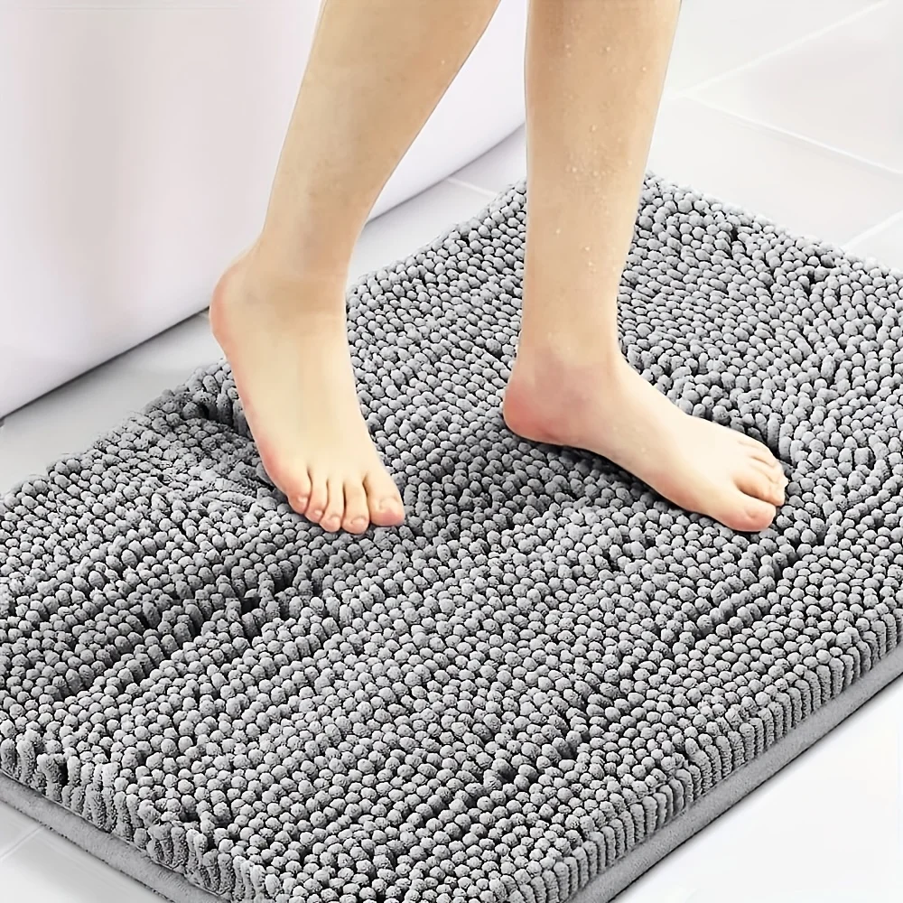 1pc Extra Thick Gray Non-slip Plush Mat - Ultra-Soft & Quick-Drying Bath Rug - Durable Kitchen & Bathroom Decor - Enhanced Grip,