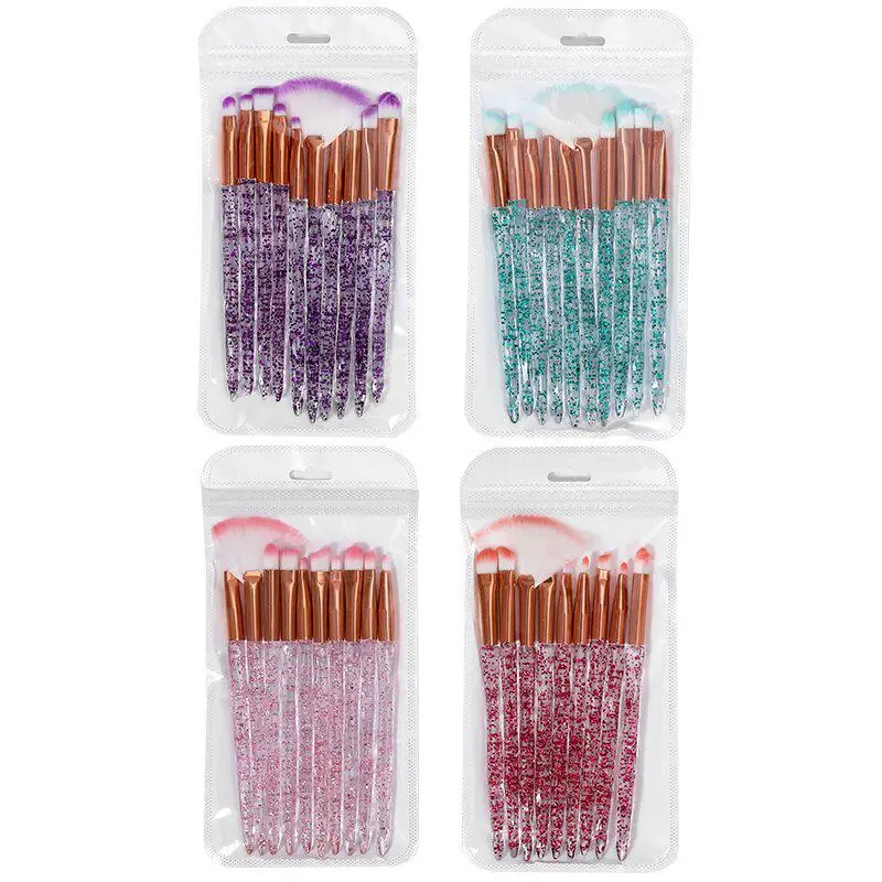 【HBA】10 Piece Makeup Brush Set With Glitter Handles Soft Bristles For Daily Travel And Professional Use