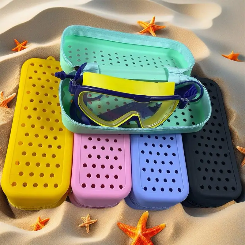 Eco-friendly Silicone Swim Goggle Case Perforated Breathable Lightweight Eyeglass Storage Bag for Kids Adult Swimmers