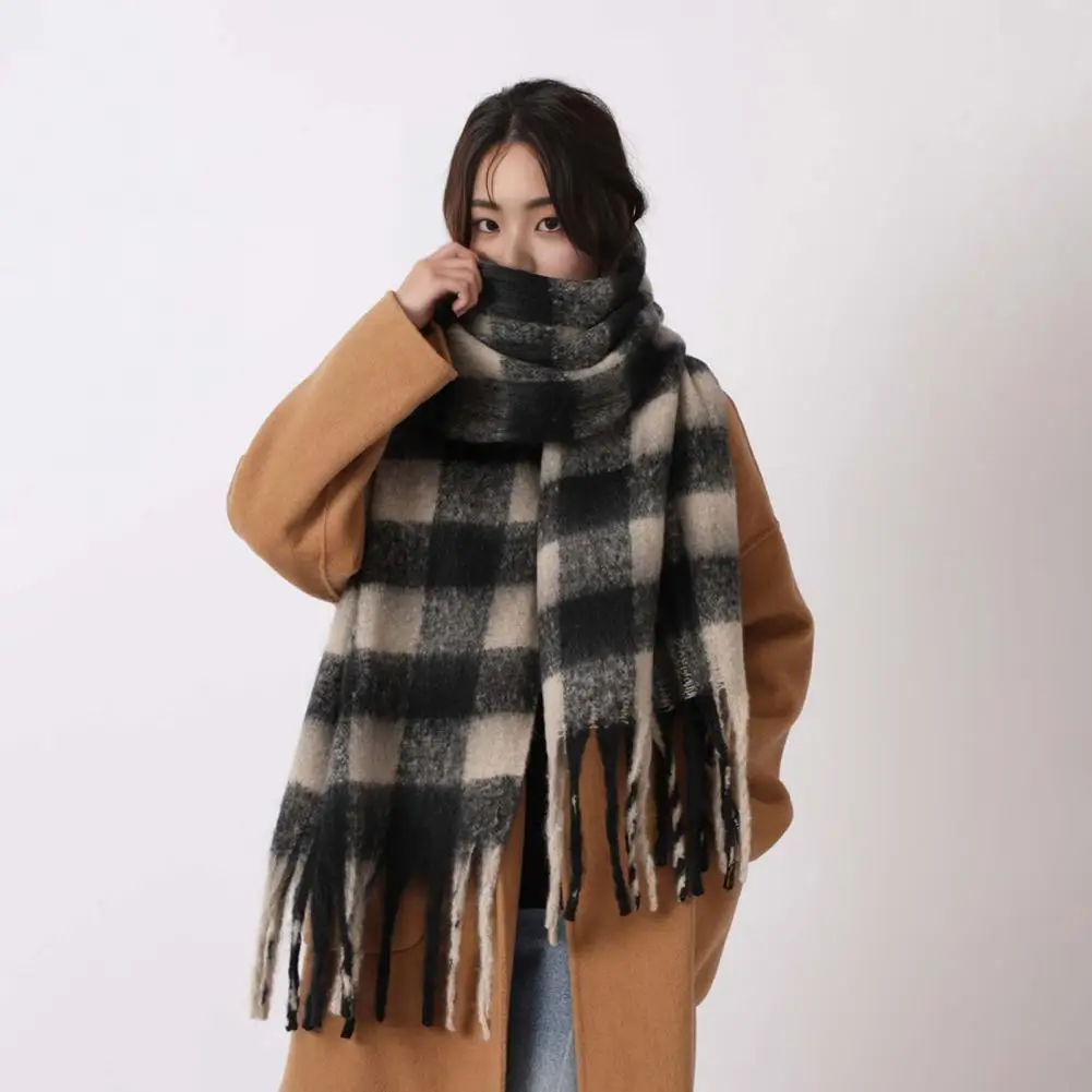 

Bright Color Plaid Scarf Oversized Plaid Scarf for Women Winter Shawl Wrap with Tassel Detail Stylish Style Warm for Ladies