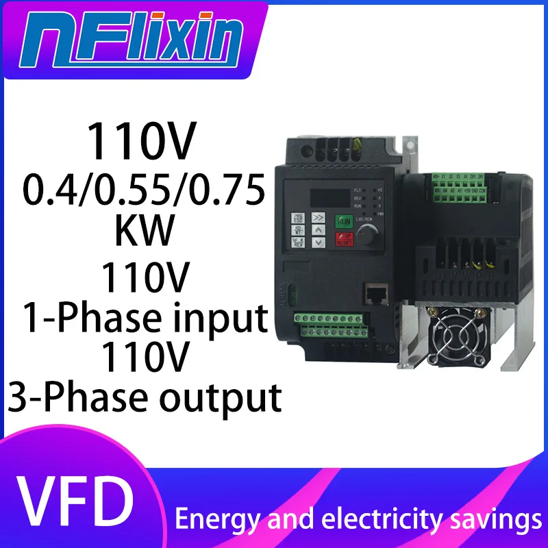 VFD 0.4KW Frequency Converter AC 110V 1Phase input 110 3Phase output For Water Pump/ motor Speed Control Inverter