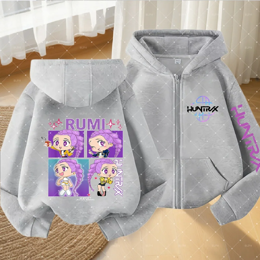 

Детская толстовка на молнии KPop Demon Hunters с милым дизайном Руми, фиолетовыми косичками и стильной одеждой для модных детей