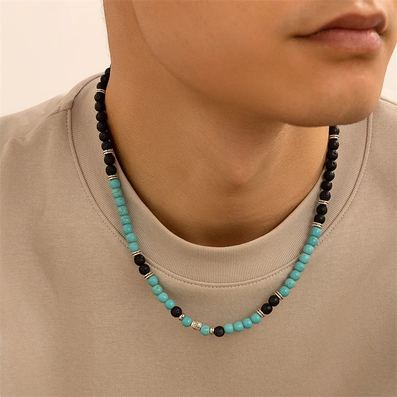 New Black Brown Beads Pendant Necklace for Men Trendy Accessories on the Neck Collar 2024 Fashion Jewelry Male Gift Decoration