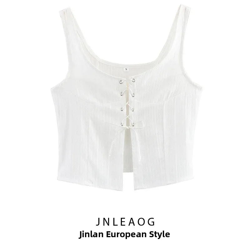 JNLEAOG Women's Fashionable White Rope-Bound Top Autumn New Style Versatile Design Polyester Short Length Outerwear